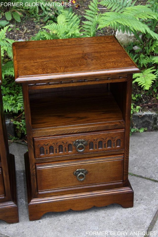 Image 62 of PAIR OF OLD CHARM OAK BEDSIDE CABINETS LAMP TABLE DRAWERS