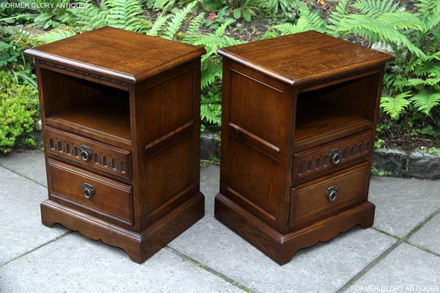Image 64 of PAIR OF OLD CHARM OAK BEDSIDE CABINETS LAMP TABLE DRAWERS