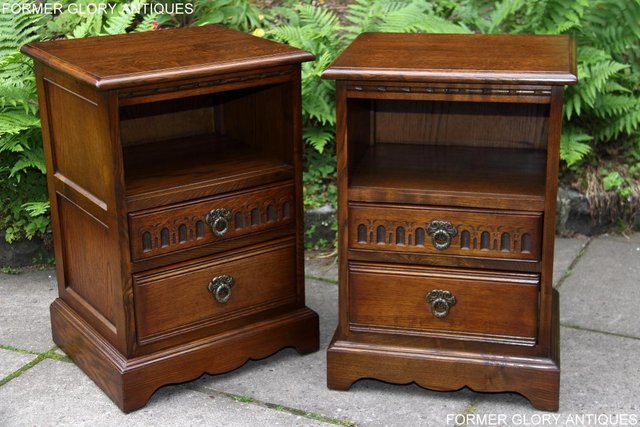 Image 78 of PAIR OF OLD CHARM OAK BEDSIDE CABINETS LAMP TABLE DRAWERS