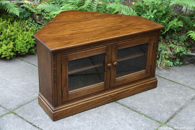 Image 3 of ERCOL GOLDEN DAWN ELM CORNER TV CABINET STAND TABLE UNIT