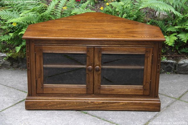 Image 7 of ERCOL GOLDEN DAWN ELM CORNER TV CABINET STAND TABLE UNIT