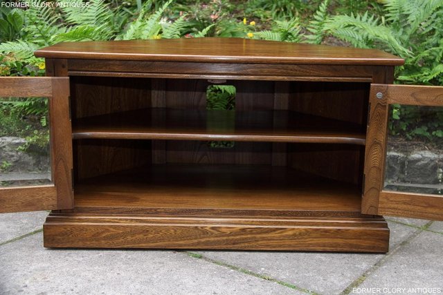 Image 12 of ERCOL GOLDEN DAWN ELM CORNER TV CABINET STAND TABLE UNIT