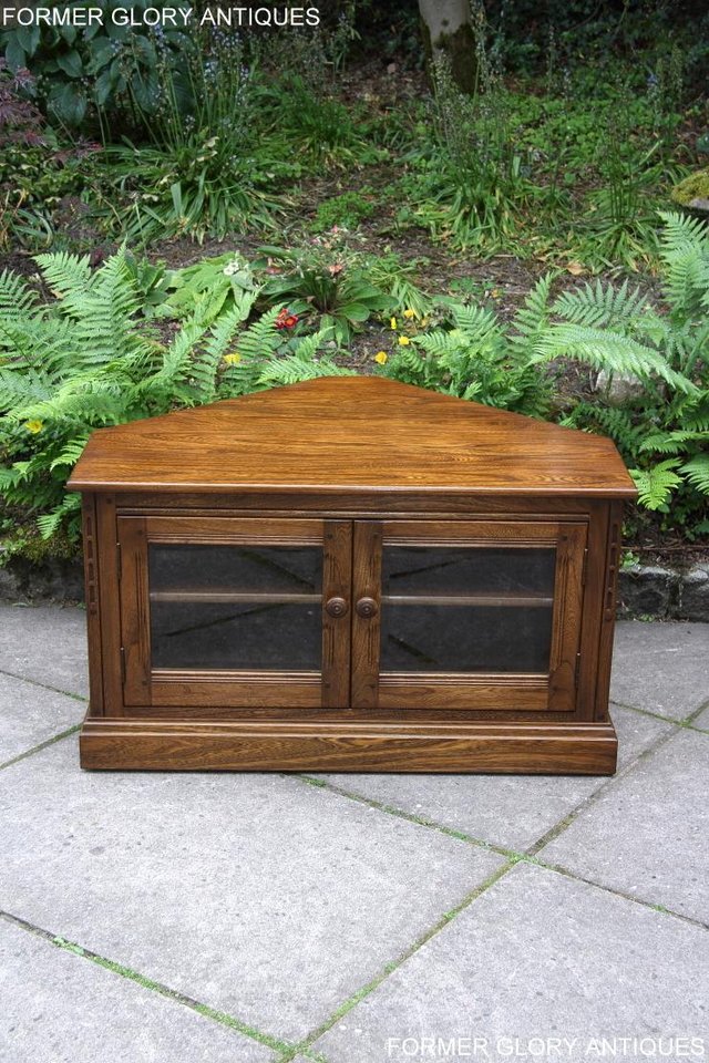 Image 33 of ERCOL GOLDEN DAWN ELM CORNER TV CABINET STAND TABLE UNIT