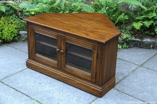 Image 38 of ERCOL GOLDEN DAWN ELM CORNER TV CABINET STAND TABLE UNIT