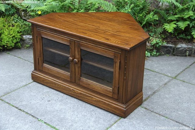 Image 49 of ERCOL GOLDEN DAWN ELM CORNER TV CABINET STAND TABLE UNIT