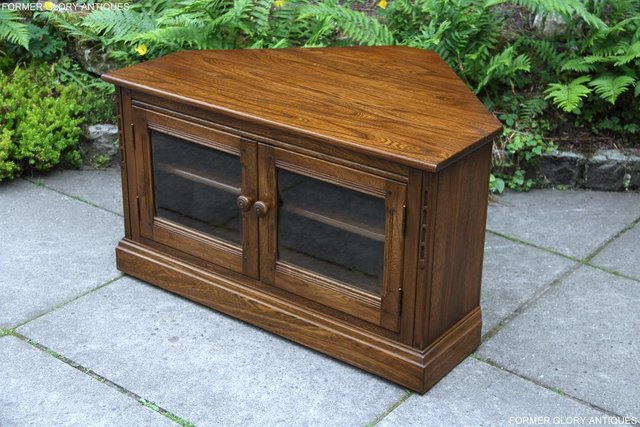 Image 53 of ERCOL GOLDEN DAWN ELM CORNER TV CABINET STAND TABLE UNIT