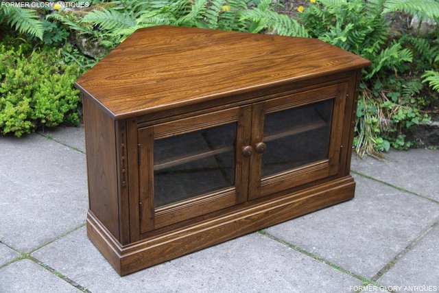 Image 58 of ERCOL GOLDEN DAWN ELM CORNER TV CABINET STAND TABLE UNIT