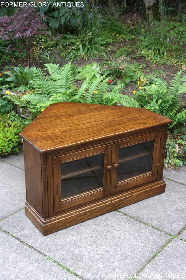 Image 73 of ERCOL GOLDEN DAWN ELM CORNER TV CABINET STAND TABLE UNIT