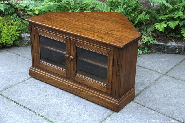 Image 82 of ERCOL GOLDEN DAWN ELM CORNER TV CABINET STAND TABLE UNIT