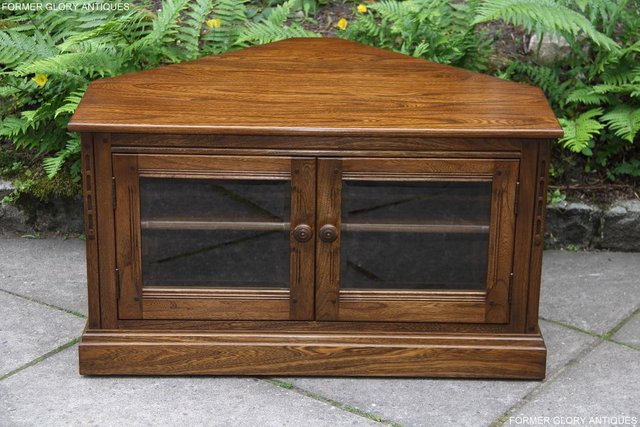 Image 83 of ERCOL GOLDEN DAWN ELM CORNER TV CABINET STAND TABLE UNIT