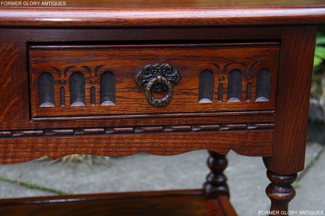Image 14 of OLD CHARM TUDOR BROWN OAK TWO DRAWER TEA COFFEE TABLE STAND