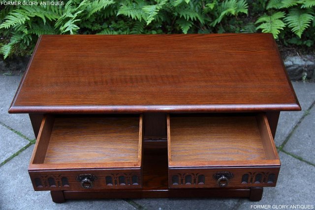 Image 28 of OLD CHARM TUDOR BROWN OAK TWO DRAWER TEA COFFEE TABLE STAND
