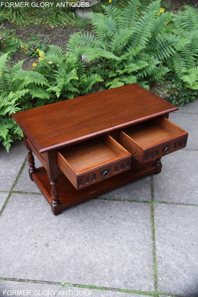 Image 64 of OLD CHARM TUDOR BROWN OAK TWO DRAWER TEA COFFEE TABLE STAND