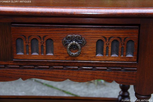 Image 73 of OLD CHARM TUDOR BROWN OAK TWO DRAWER TEA COFFEE TABLE STAND