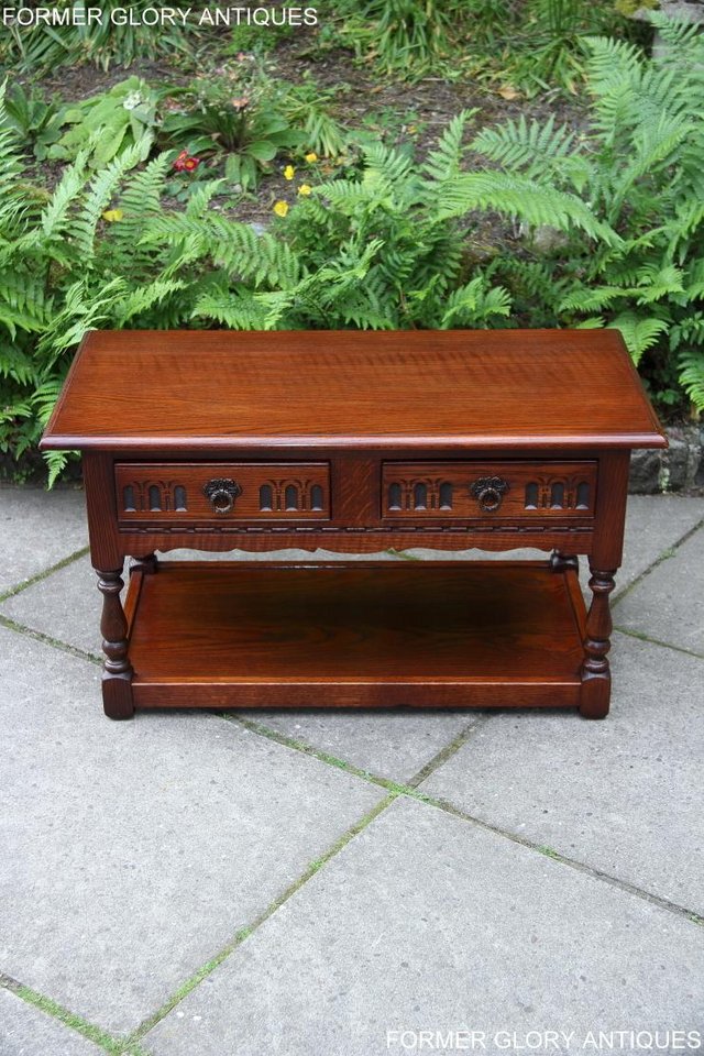 Image 75 of OLD CHARM TUDOR BROWN OAK TWO DRAWER TEA COFFEE TABLE STAND