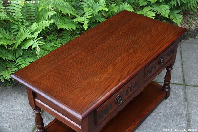 Image 77 of OLD CHARM TUDOR BROWN OAK TWO DRAWER TEA COFFEE TABLE STAND