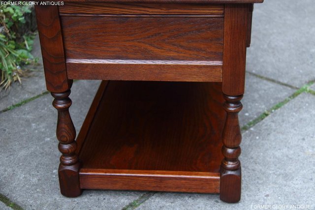 Image 89 of OLD CHARM TUDOR BROWN OAK TWO DRAWER TEA COFFEE TABLE STAND