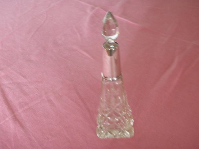 Image 3 of 2 glass scent bottles with silver neck collars and stoppers
