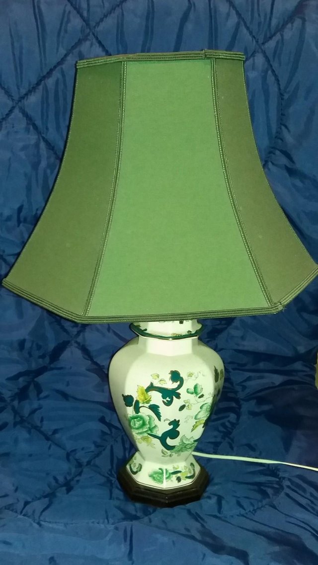 Preview of the first image of Masons Ironstone Chartreuse Tall Lamp and shade.