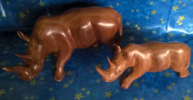 Image 2 of x2 Carved Wooden Rhino Ornaments