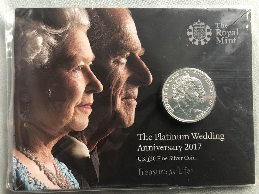 Preview of the first image of 2017 The Platinum Wedding Anniversary £20 coin.