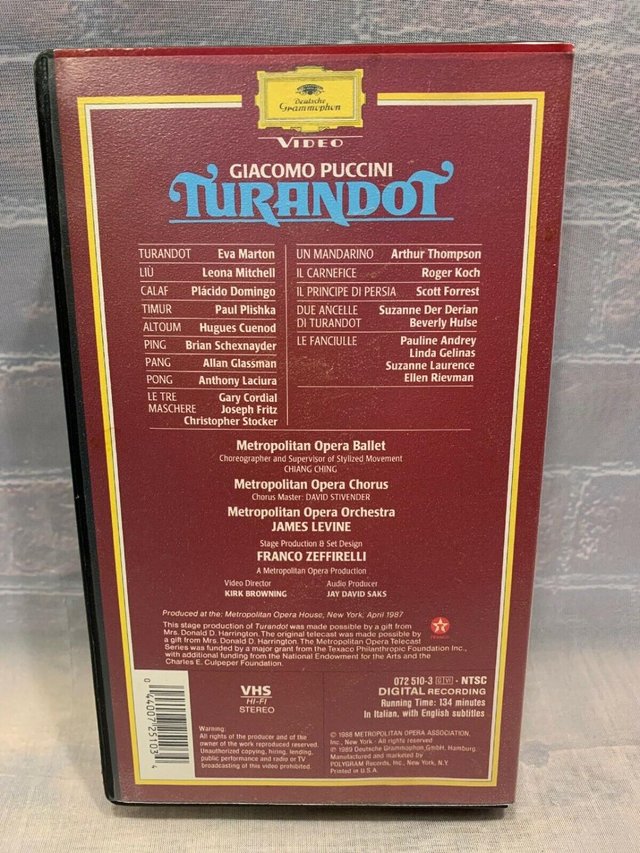 Image 2 of VHS - Turandot (Incl UK P&P)