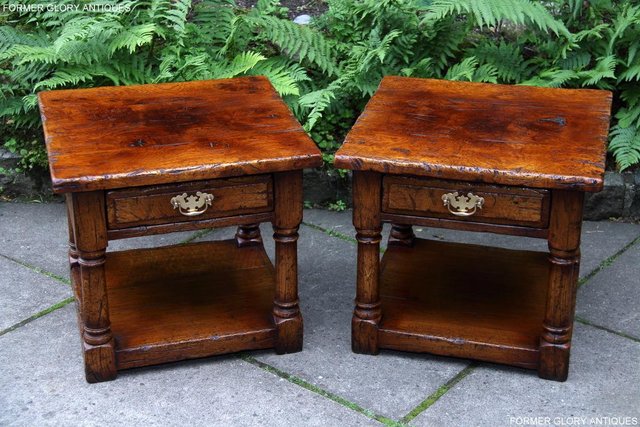 Preview of the first image of PAIR OF TITCHMARSH & GOODWIN OAK LAMP PHONE SIDE END TABLES.