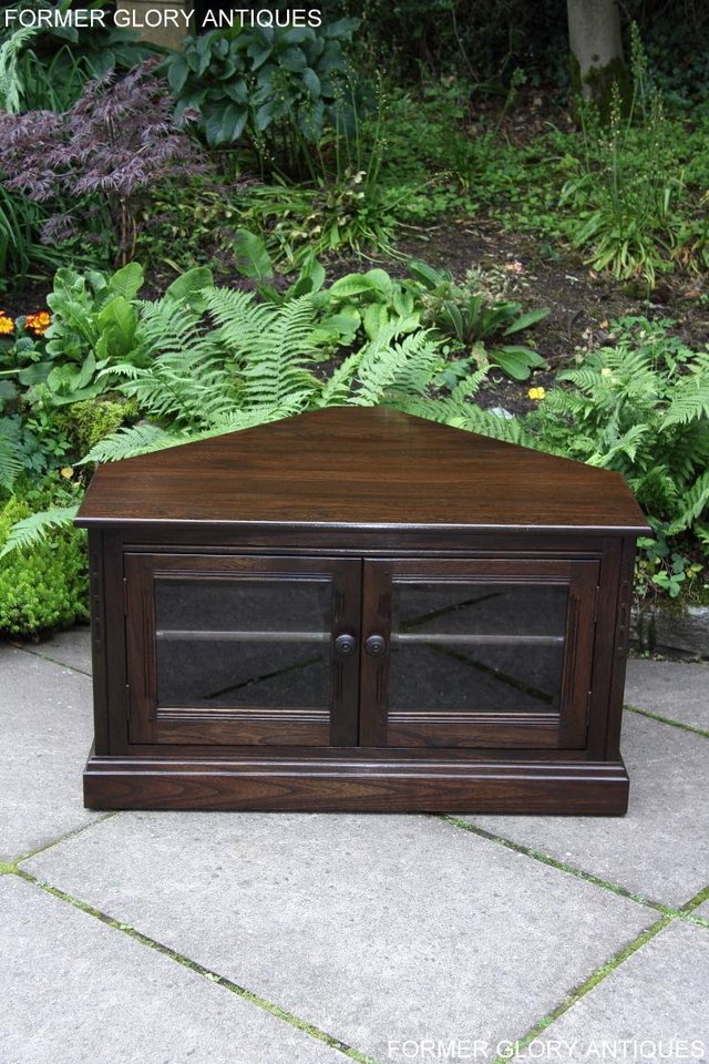 Image 6 of ERCOL TRADITIONAL ELM CORNER DVD TV CABINET STAND TABLE UNIT