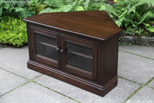 Image 8 of ERCOL TRADITIONAL ELM CORNER DVD TV CABINET STAND TABLE UNIT