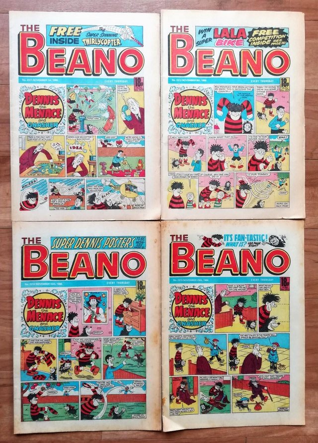 Preview of the first image of BEANO COMICS x4 DENNIS THE MENACE Edition 2311-2315 Nov 1986.