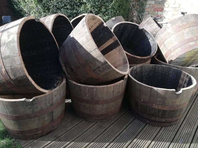Image 3 of Solid Oak Whisky Barrel Planters - 3 Styles Available