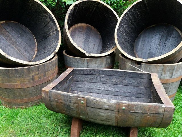 Preview of the first image of Solid Oak Whisky Barrel Planters - 3 Styles Available.