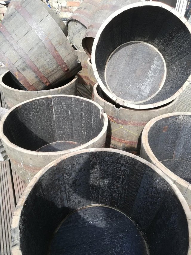 Image 7 of Solid Oak Whisky Barrel Planters - 3 Styles Available