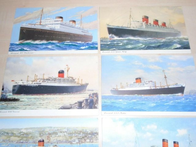 Image 3 of 1950s Set Of Eight C.A.Turner Artwork Postcards Of Cunard Li