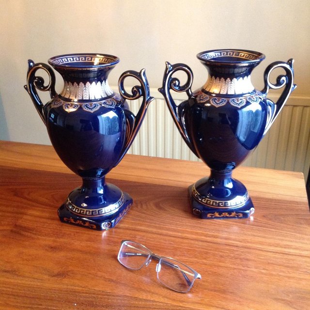 Preview of the first image of Pair of vases in rich blue colour.