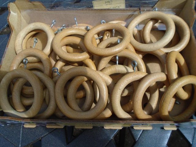 Preview of the first image of 60 Large Wooden Curtain Rings - light brown.