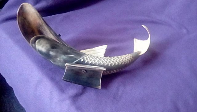 Image 5 of Carved Horn 2x Fish with Stand