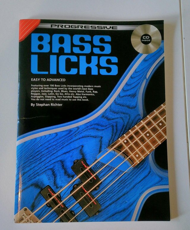 Preview of the first image of Guitar Instruction Book 'Progressive Bass Licks' plus CD.