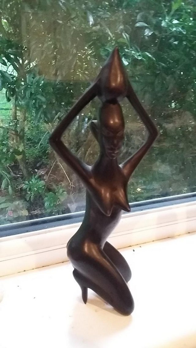 Image 2 of Vintage Ebony Carved African Lady Figurine