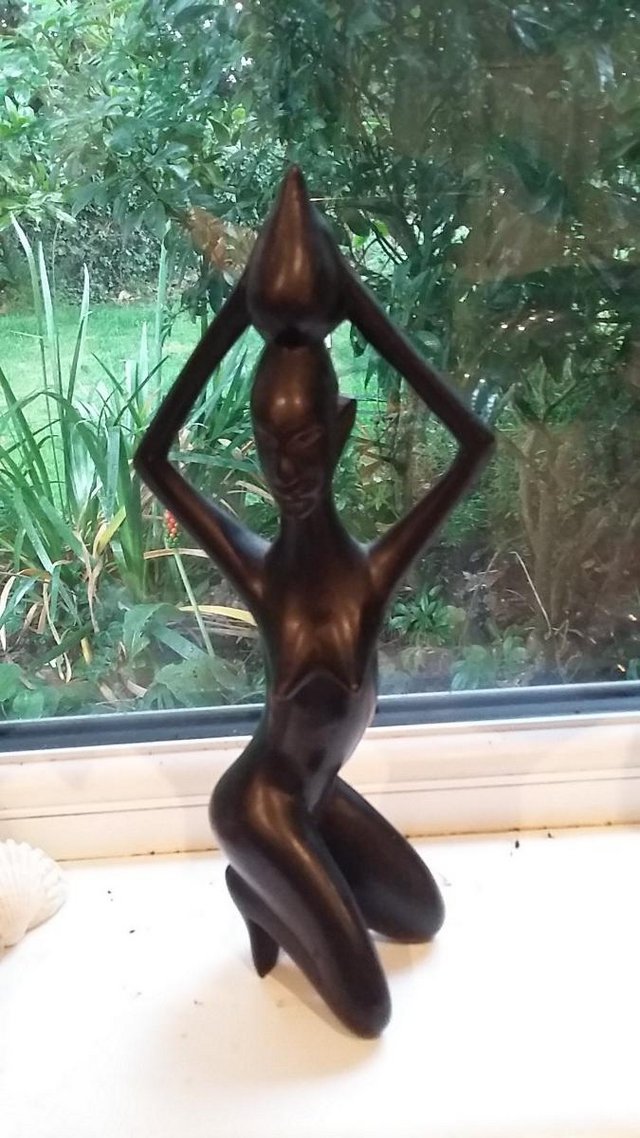 Preview of the first image of Vintage Ebony Carved African Lady Figurine.