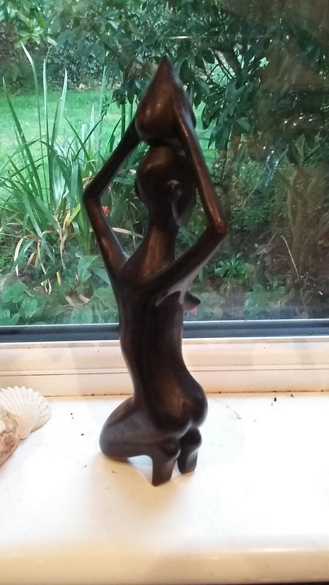 Image 3 of Vintage Ebony Carved African Lady Figurine