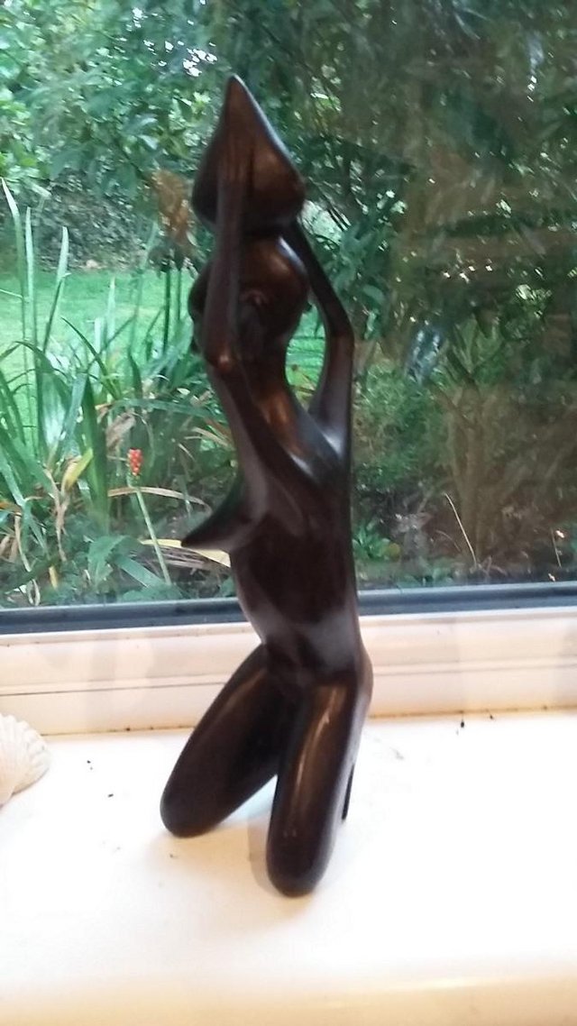 Image 4 of Vintage Ebony Carved African Lady Figurine