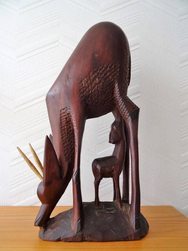 Image 3 of Vintage Carved Wooden Sculpture of Gazelle / Antelope