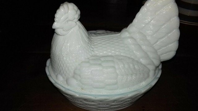 Preview of the first image of Vintage Milk Glass Hen on Nest.