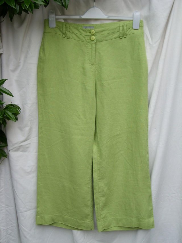 Preview of the first image of PER UNA Lime Green Linen Trousers–Size 10 Regular.