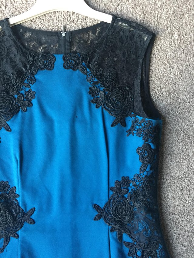 Image 2 of Petrol blue bodycon dress with lace