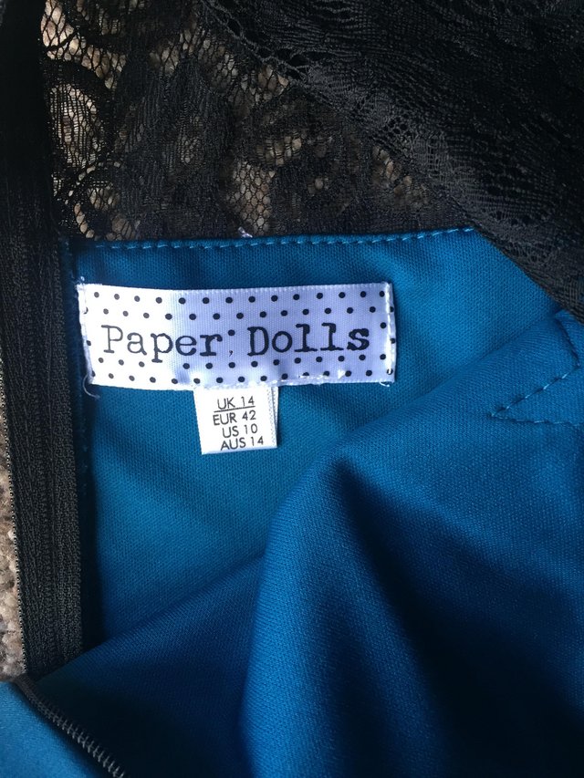 Image 3 of Petrol blue bodycon dress with lace