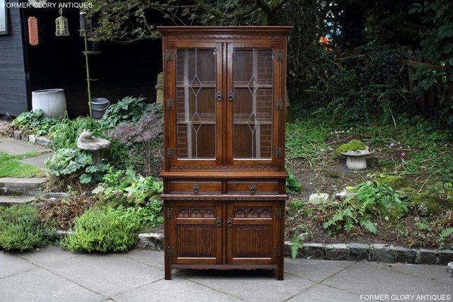 Preview of the first image of OLD CHARM LIGHT OAK DISPLAY CHINA CABINET SIDEBOARD DRESSER.