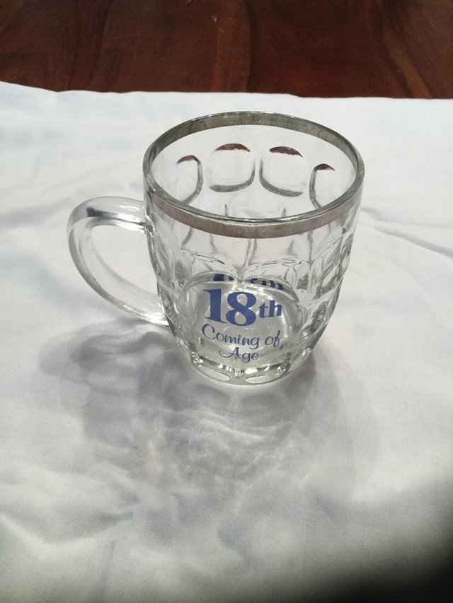 Preview of the first image of 18th birthday small glass tankard.