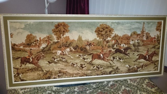 Preview of the first image of Framed Wall Carpet country scene.
